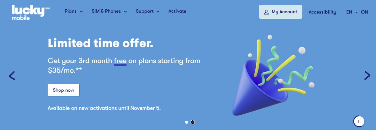 Get 3rd month free on plans starting at $32/mo in Quebec or $35/mo in other regions. The offer is available for new activations until November 5th.