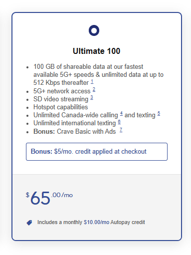 Bonus credits on plans: Get $5/month off the Ultimate 100 plan when you bring your own phone.