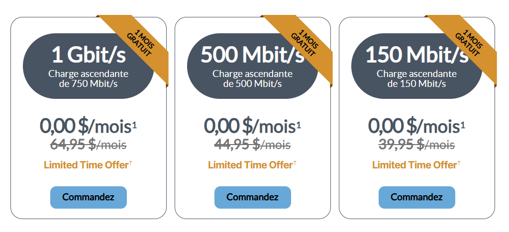 Bénéficiez d'un mois gratuit sur tous les forfaits Internet Fibre, appliqué à votre premier mois de service. Offre valable pour les nouveaux clients résidentiels jusqu'au 2 février 2025.