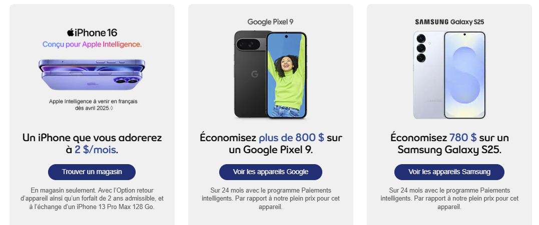 Économisez plus de 1 000 $ sur vos achats de téléphone avec un échange admissible, sur une période de 2 ans avec SmartPay.