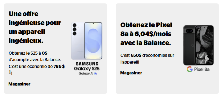 Offres téléphoniques : obtenez le Samsung Galaxy S25 pour 0 $ d'avance ou le Pixel 8a pour 6,04 $/mois avec la Tab, économisant respectivement 786 $ et 650 $.